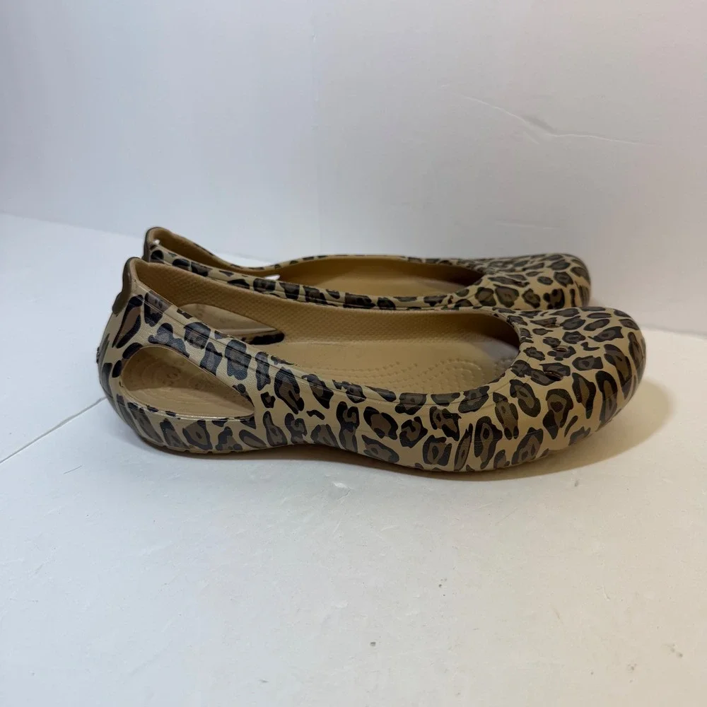Crocs Kadee Leopard Print Ballet Flats Womens 7 Animal Print Brown Tan Shoes